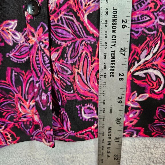 Catherines Womens Floral Paisley Button up Blouse 1X Pink black office modest - Picture 5 of 9